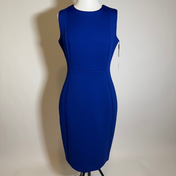 Calvin Klein Dresses & Skirts - NWT Calvin Klein Blue Sleeveless Scuba Knit Sheath Dress Size 8 Cocktail Career